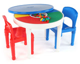 Humble Crew Kids 2-in-1 Plastic Activity Table and 2 Chairs Set, Round, White, Blue & Pink children desk and chair set