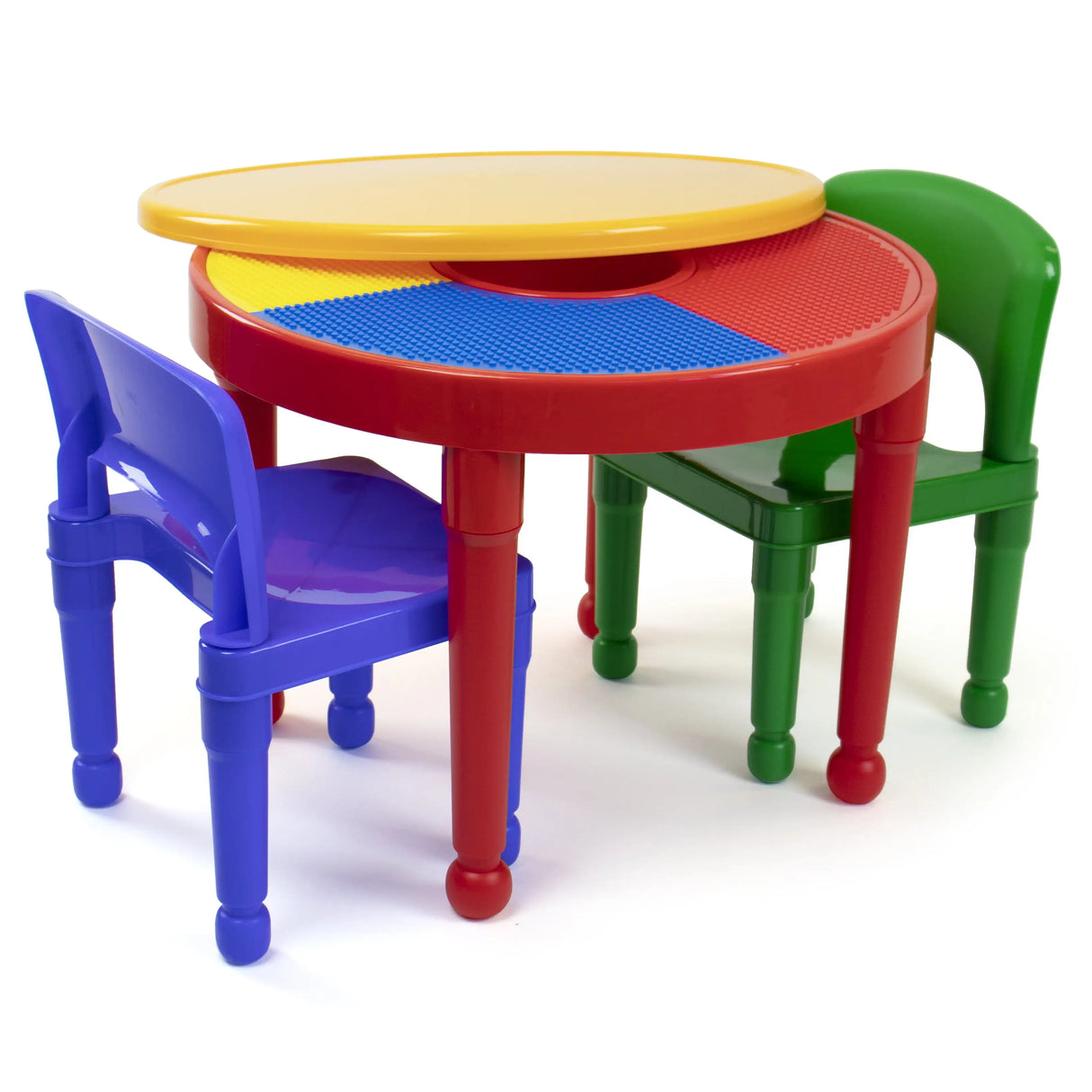 Humble Crew Kids 2-in-1 Plastic Activity Table and 2 Chairs Set, Round, White, Blue & Pink children desk and chair set