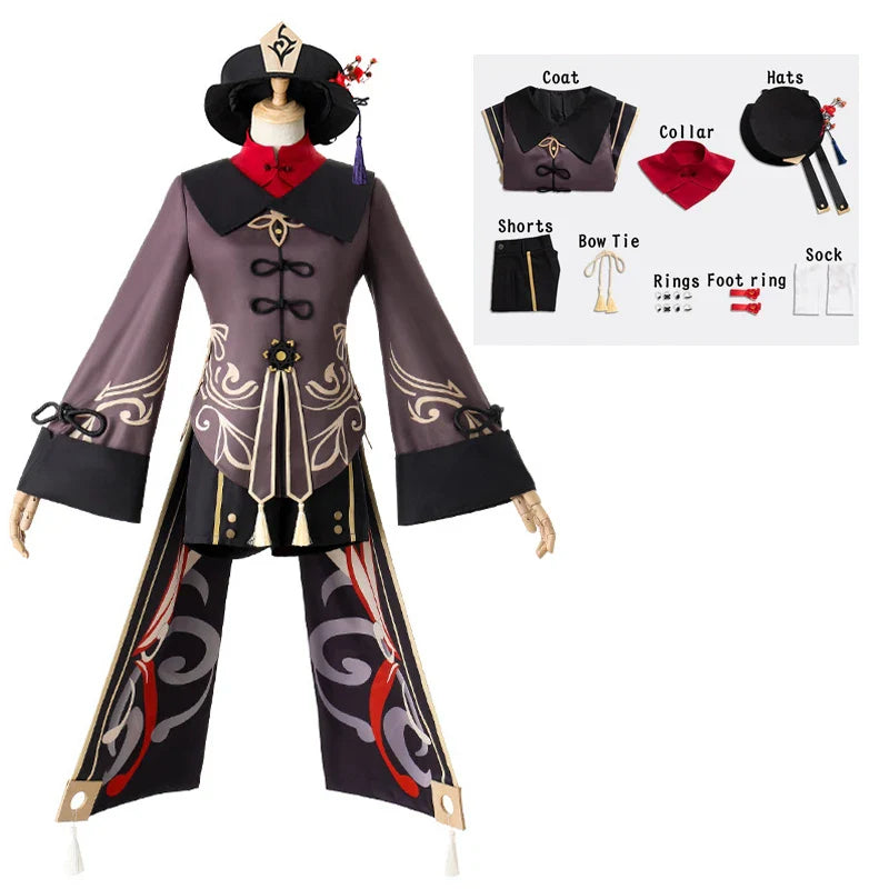 Hutao Cosplay Genshin Impact Hutao Cosplay Costume Hu Tao Chinese Style Clothing Uniform Wig Halloween Party Clothes Costumes