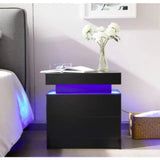 I-aplus Bedside Table with 2 Drawers, LED Nightstand Wooden Cabinet Unit with Lights for Bedroom, Living Room, Multiple Color