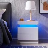 I-aplus Bedside Table with 2 Drawers, LED Nightstand Wooden Cabinet Unit with Lights for Bedroom, Living Room, Multiple Color