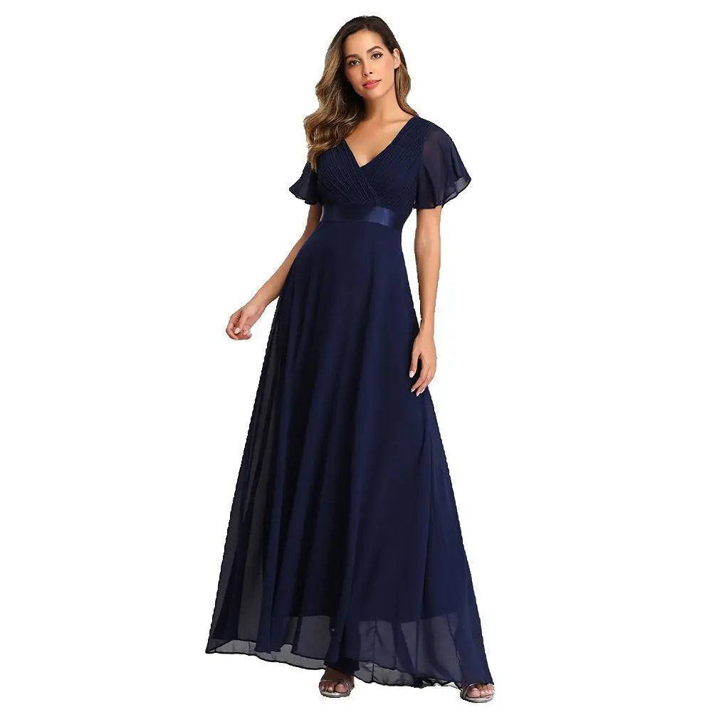 ICCLEK New Style Women V-Neck Chiffon Dress Wedding Evening Party Long Dress Elegant Party Red Dresses For Women 2023 Plus Size