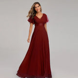 ICCLEK New Style Women V-Neck Chiffon Dress Wedding Evening Party Long Dress Elegant Party Red Dresses For Women 2023 Plus Size