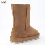 INOE Real Cow Suede Leather Women Fashion Casual Winter Snow Boots Natural Sheep Wool Fur Lined Warm Shoes Flat Waterproof