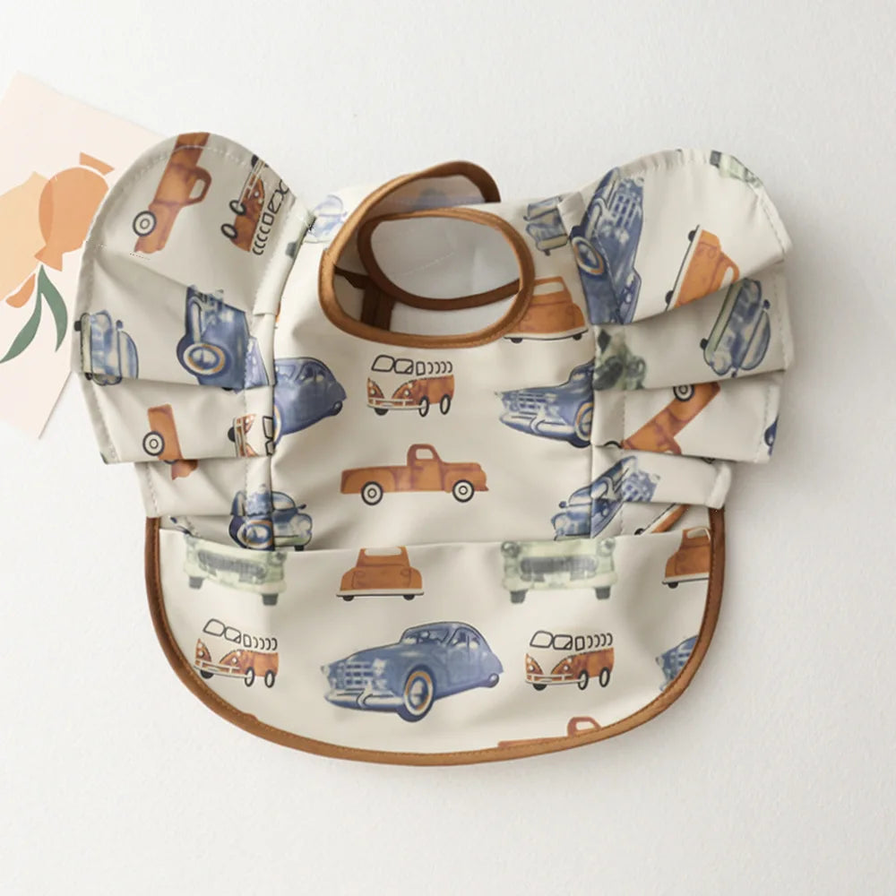 INS Nordic Style Baby Bibs Waterproof Short Sleeve with Pocket Feeding Waterproof Bib Easy Clean Cute Elephant Bibs Soft PU