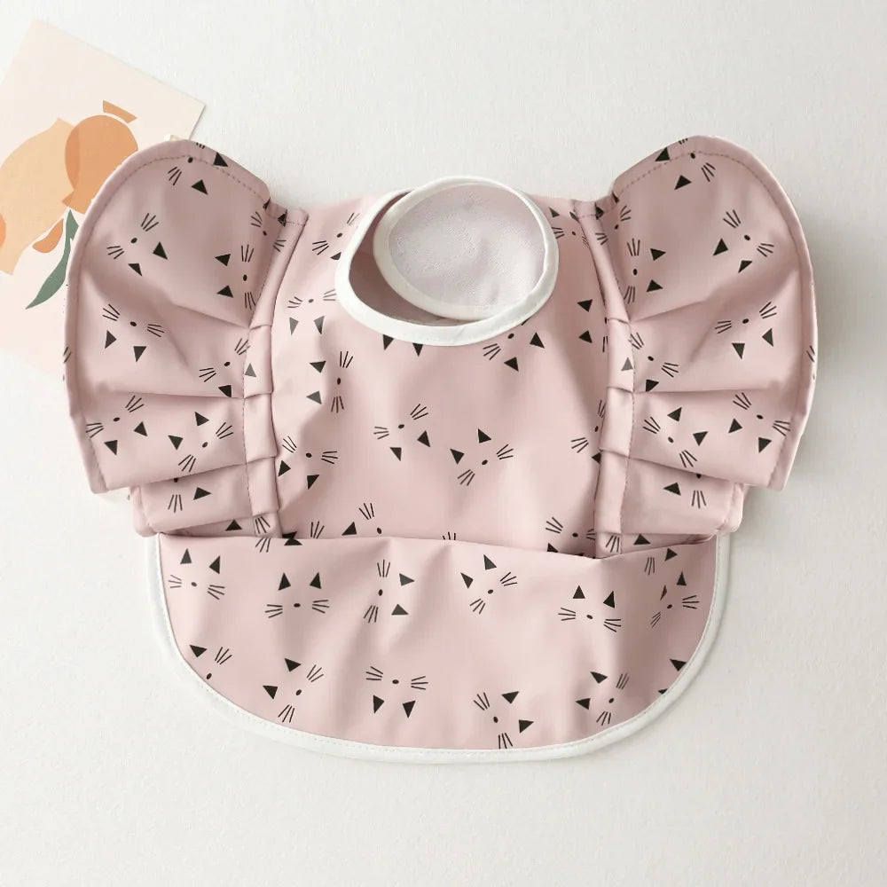 INS Nordic Style Baby Bibs Waterproof Short Sleeve with Pocket Feeding Waterproof Bib Easy Clean Cute Elephant Bibs Soft PU