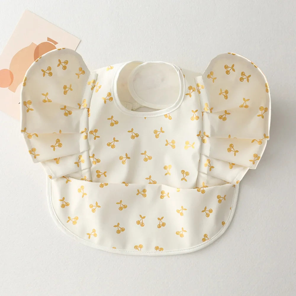 INS Nordic Style Baby Bibs Waterproof Short Sleeve with Pocket Feeding Waterproof Bib Easy Clean Cute Elephant Bibs Soft PU