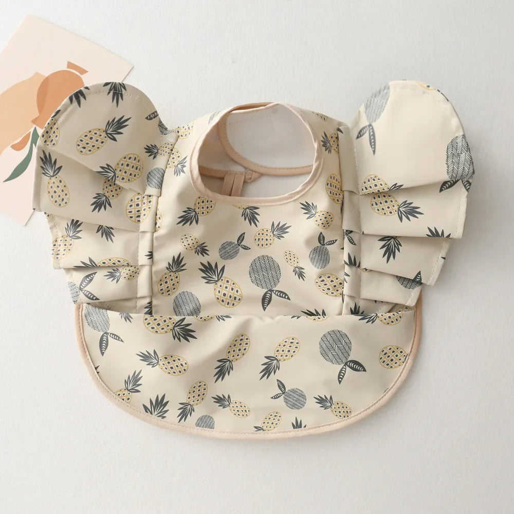 INS Nordic Style Baby Bibs Waterproof Short Sleeve with Pocket Feeding Waterproof Bib Easy Clean Cute Elephant Bibs Soft PU