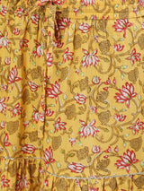 Indian Saree New Ethnic Style Women's Indian Sari Suit Cotton Silk Round Neck Long Print Daily Casual Yellow Suit