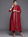 Indian Women's Red Silk Cotton 3-piece Set With Front Slit Embroidery For Pakistani Clothing Indian Dress Suit Pakistani Dress