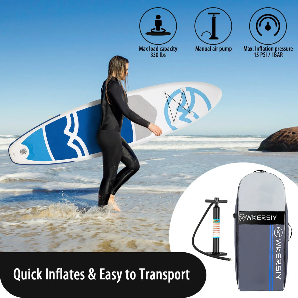 Inflatable Stand Up Paddle Board Non-Slip for All Skill Levels Surf Board with Air Pump Carry Bag Leash Standing Boat