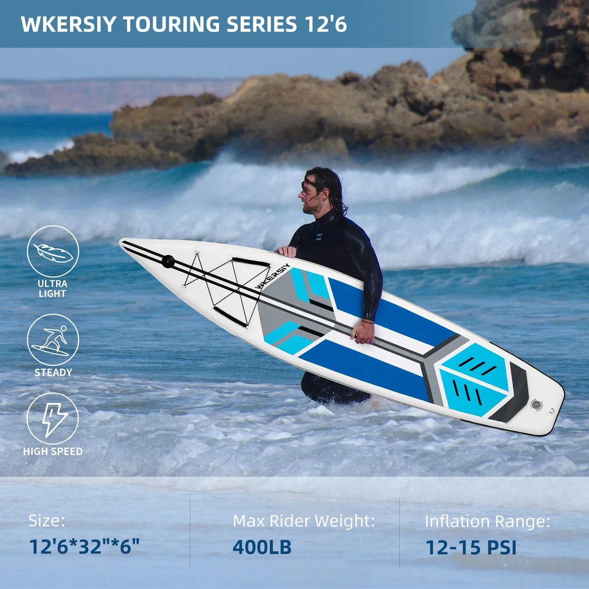 Inflatable Stand Up Paddleboard SUP Board 6 Inch Thick Surfboard Set with Surf Fin Coiled Leash Inflator Pump Carry Bag сап борд