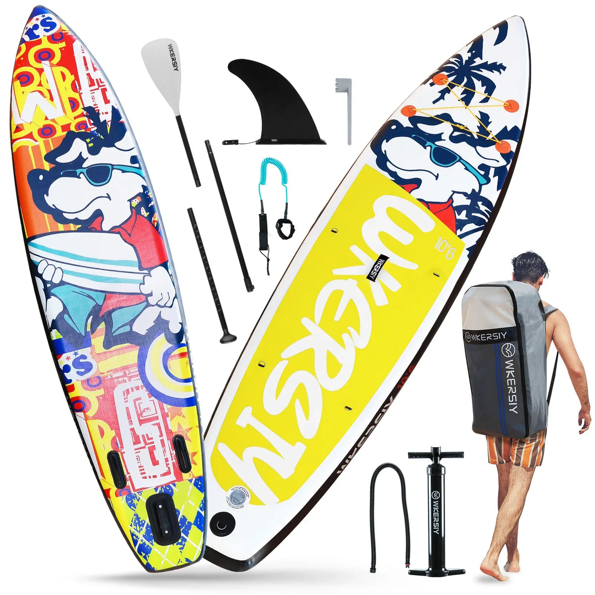 Inflatable Stand Up Paddleboard SUP Board 6 Inch Thick Surfboard Set with Surf Fin Coiled Leash Inflator Pump Carry Bag сап борд