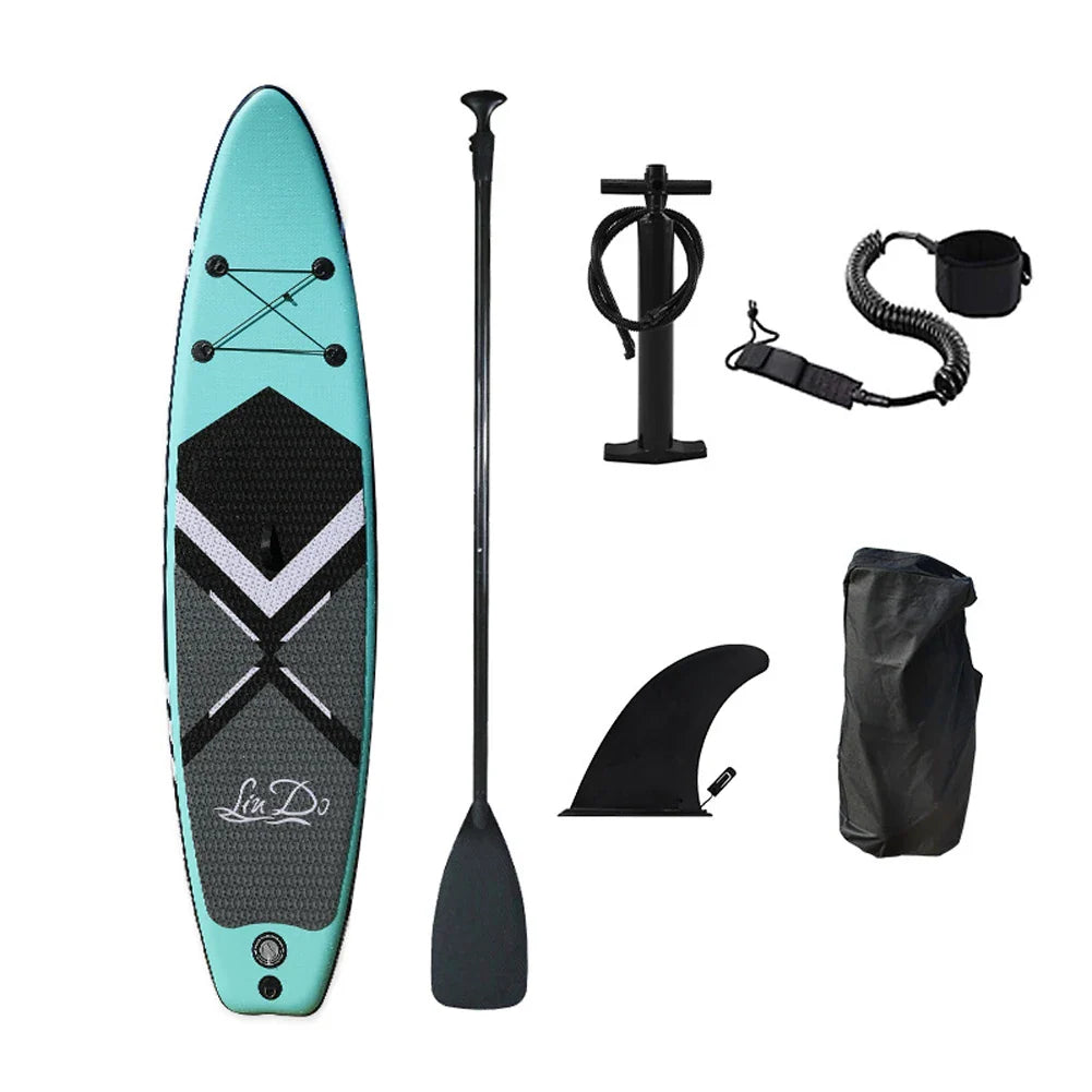 Inflatable Stand up Paddle Board Sup Surfboard Water Sport Kayak Surf Set with Paddle Board Tail Fin Foot Rope Inflator and Bag