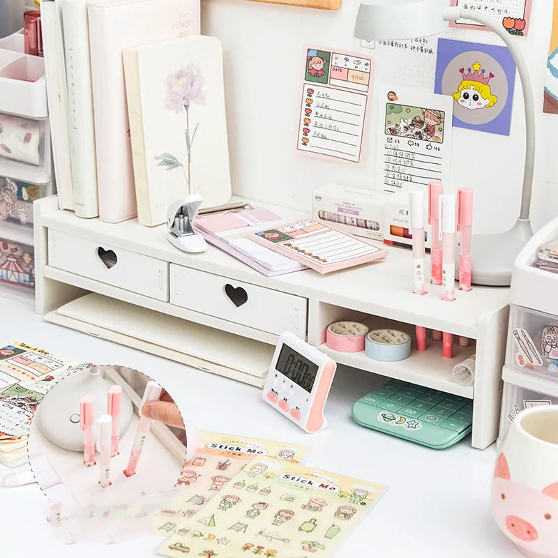 Ins Cute Desktop Computer Monitor Increase Rack Office Girl Heart  Organizer Bedroom Table Shelf Stationery Storage Supplies