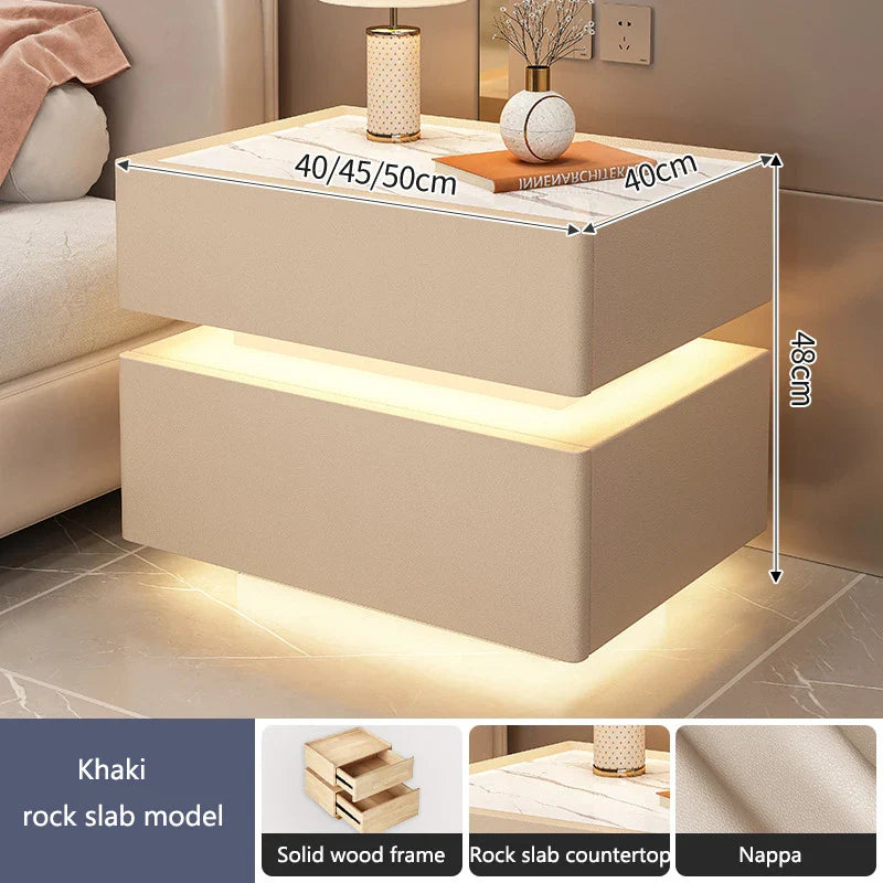 Intelligent Bedside Table With Light Bedroom Full Solid Wood Password Lock Bedside Storage Cabinet Led Light Wireless Charging