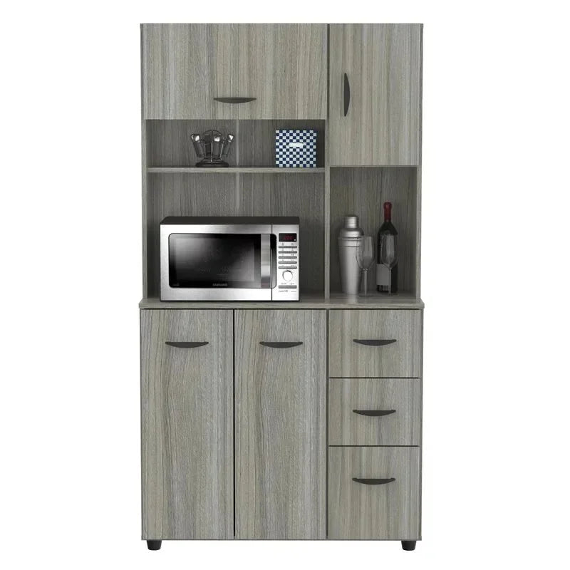 Inval Laminate Kitchen Microwave Storage Cabinet 35"W, Smoke Oak