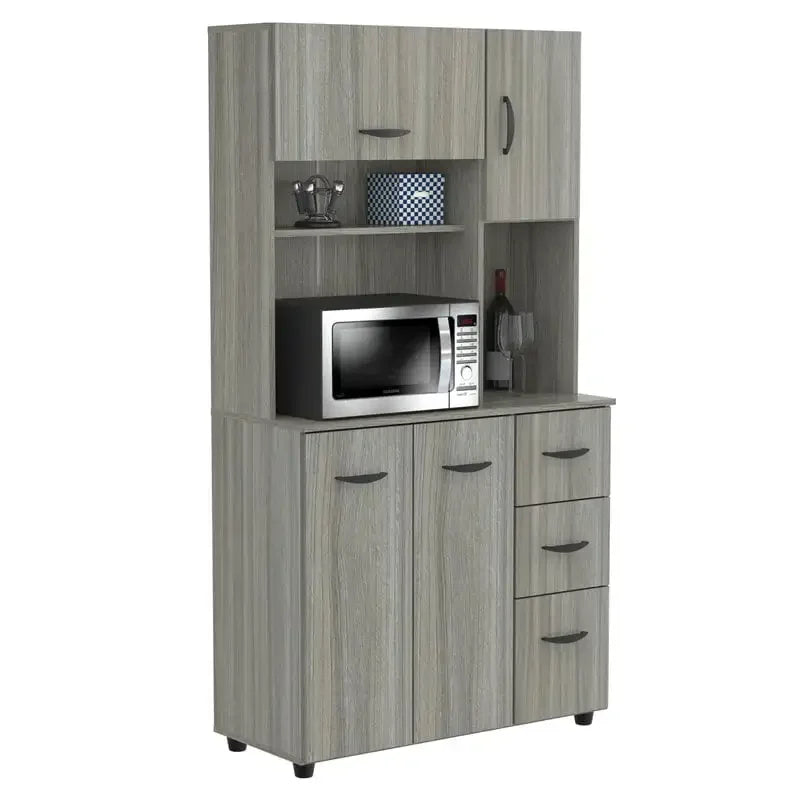 Inval Laminate Kitchen Microwave Storage Cabinet 35"W, Smoke Oak