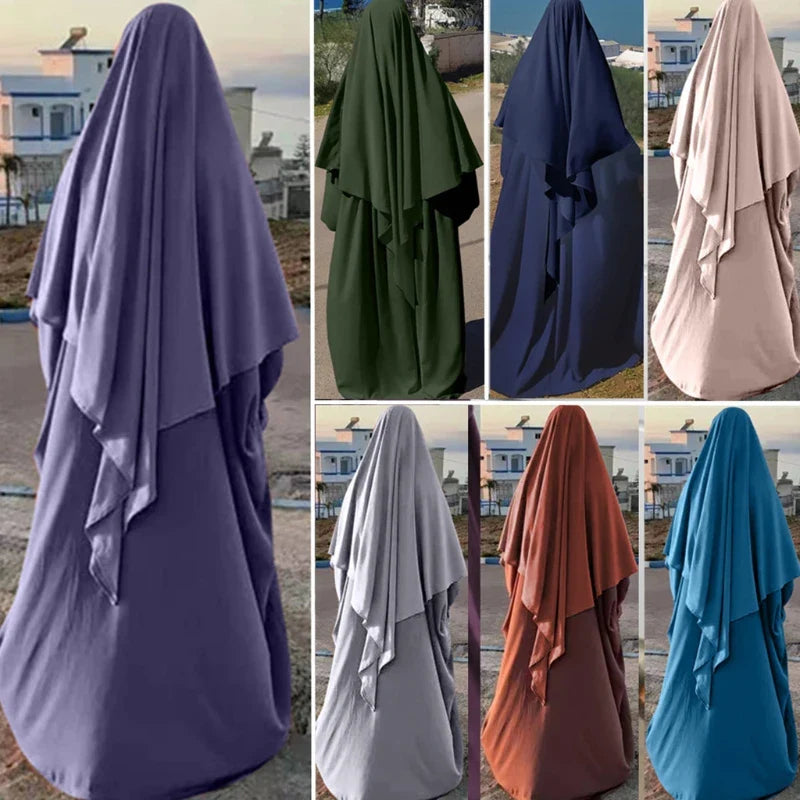 Islamic Prayer Hijab Khimar Muslim Women Niqab Ramadan Overhead Solid Color