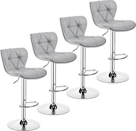 Island Chairs Bar Stools Set of 4 Fashionable Bar Chairs Adjustable PU Leather Swivel Stools Chair with Shell Back BarStools