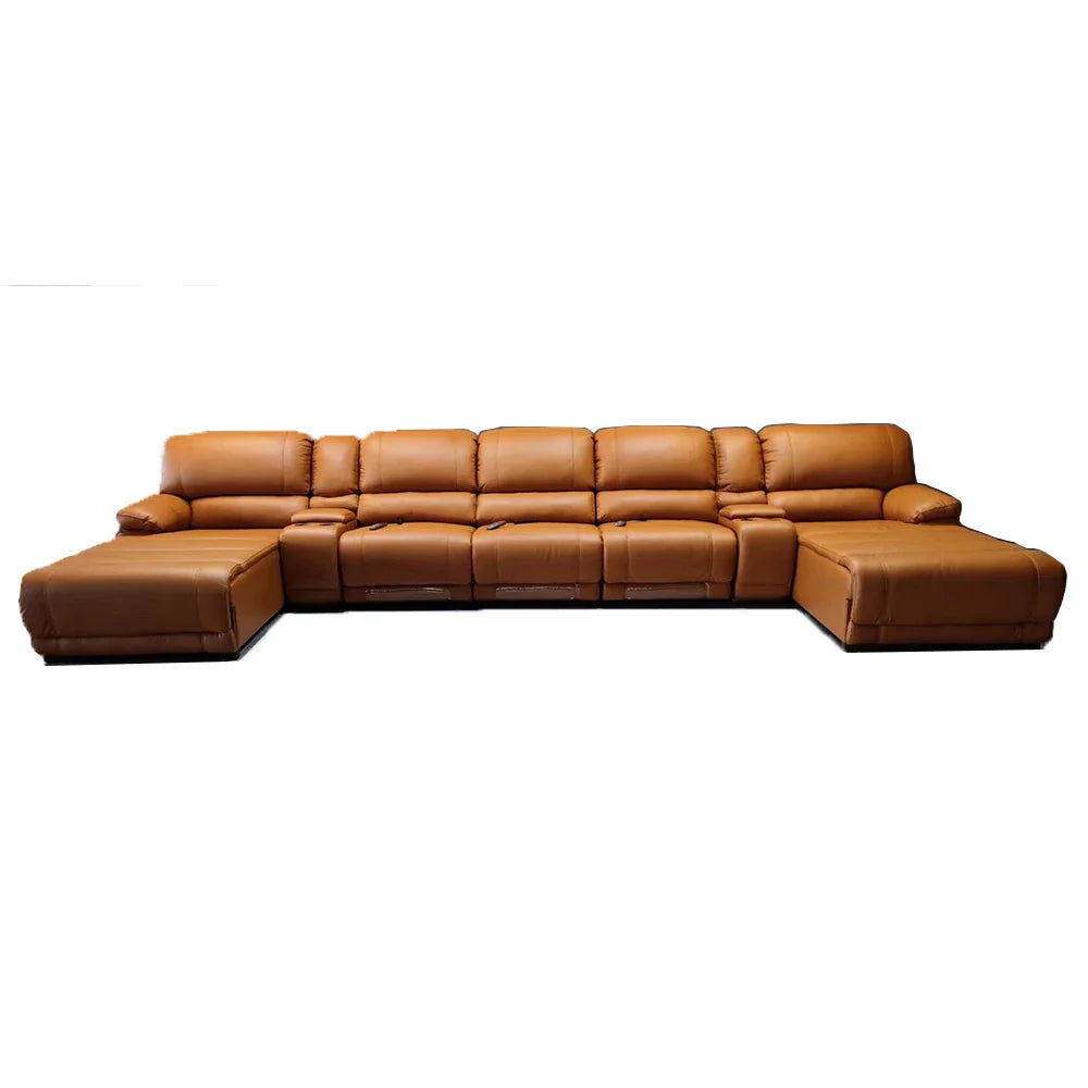 Italian Genuine Leather Electric Reclining Sofa Power Functional Sofa Cama U Shape Big Couch Theater Seats Convertible Salon