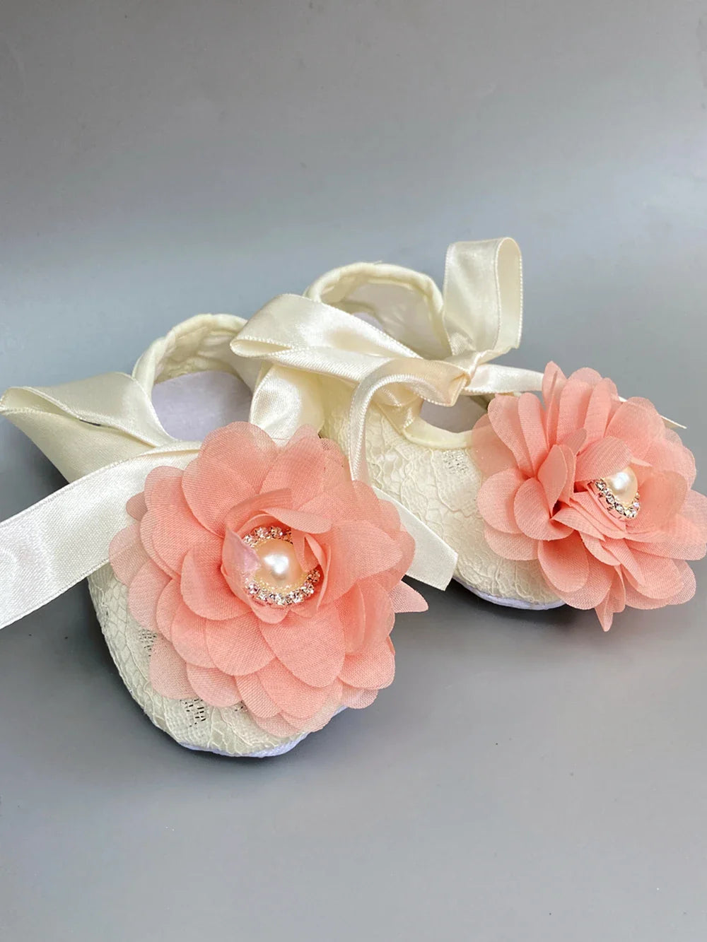 Ivory Lace Baptism Girl Shoes Photography Flower Baby Glitter Pearly Christening Shoes Soft Comfortable Infant Footwear