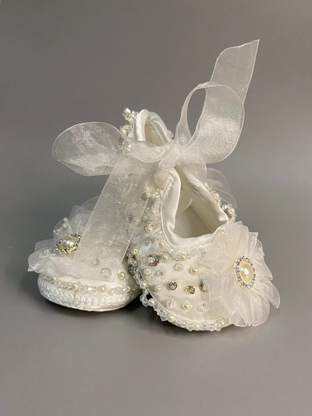 Ivory Lace Baptism Girl Shoes Photography Flower Baby Glitter Pearly Christening Shoes Soft Comfortable Infant Footwear