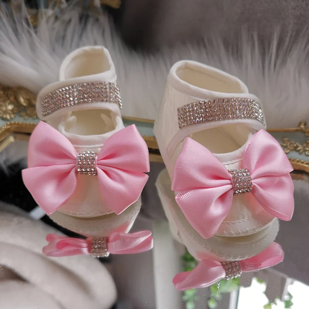 Ivory Lace Baptism Girl Shoes Photography Flower Baby Glitter Pearly Christening Shoes Soft Comfortable Infant Footwear