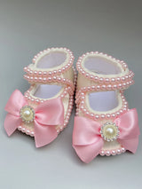 Ivory Lace Baptism Girl Shoes Photography Flower Baby Glitter Pearly Christening Shoes Soft Comfortable Infant Footwear