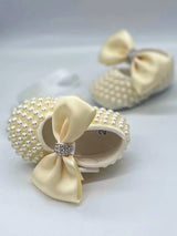 Ivory Lace Baptism Girl Shoes Photography Flower Baby Glitter Pearly Christening Shoes Soft Comfortable Infant Footwear