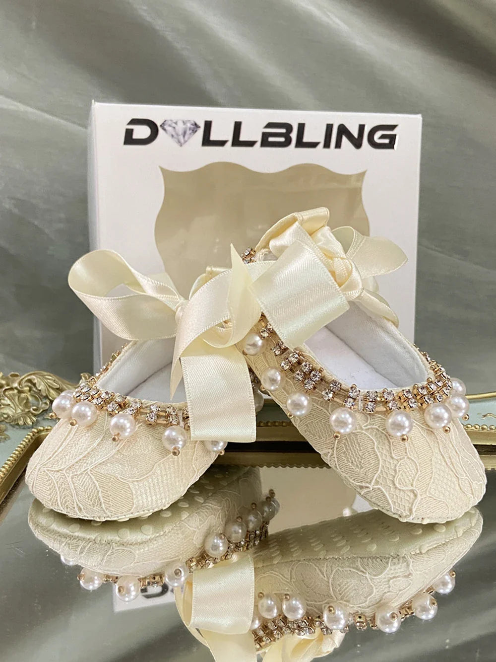 Ivory Lace Baptism Girl Shoes Photography Flower Baby Glitter Pearly Christening Shoes Soft Comfortable Infant Footwear