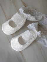 Ivory Lace Baptism Girl Shoes Photography Flower Baby Glitter Pearly Christening Shoes Soft Comfortable Infant Footwear