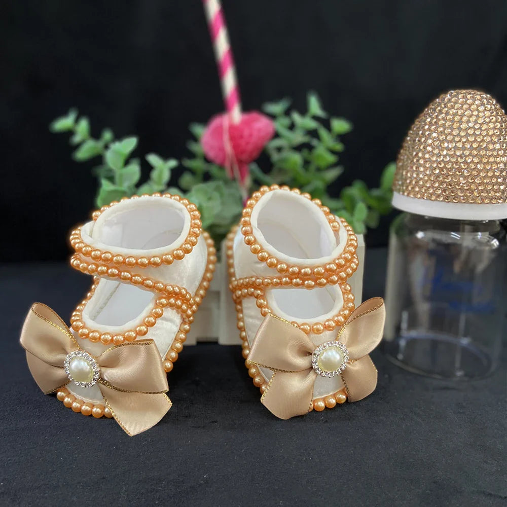 Ivory Lace Baptism Girl Shoes Photography Flower Baby Glitter Pearly Christening Shoes Soft Comfortable Infant Footwear