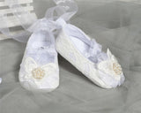 Ivory Lace Baptism Girl Shoes Photography Flower Baby Glitter Pearly Christening Shoes Soft Comfortable Infant Footwear