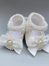 Ivory Lace Baptism Girl Shoes Photography Flower Baby Glitter Pearly Christening Shoes Soft Comfortable Infant Footwear