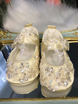 Ivory Lace Baptism Girl Shoes Photography Flower Baby Glitter Pearly Christening Shoes Soft Comfortable Infant Footwear