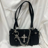 JIAERDI Gothic Cross Y2k Bag Women Vintage Grunge Punk Chain Casual Shoulder Bag Female Retro Moto Biker Black Handbag Aesthetic