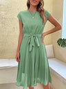 JIM & NORA Elegant Women Summer Casual Beach Sundress Short Sleeve Midi Dress Soild Colour O Neck Dresses Fashion