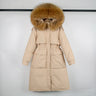 Janveny Large Natural Raccoon Fur Hooded Long Down Coat Women Winter 90% Duck Down Parkas Female Thickness Sash Tie Up Jackets