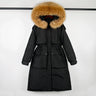 Janveny Large Natural Raccoon Fur Hooded Long Down Coat Women Winter 90% Duck Down Parkas Female Thickness Sash Tie Up Jackets