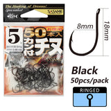 Japan SASAME 50pcs CHINU Hook Barded Fishing Hooks High Carboon Steel Hook Saltwater Fish Hook Twisted Rock Fishing Black Porgy