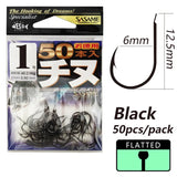 Japan SASAME 50pcs CHINU Hook Barded Fishing Hooks High Carboon Steel Hook Saltwater Fish Hook Twisted Rock Fishing Black Porgy