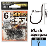 Japan SASAME 50pcs CHINU Hook Barded Fishing Hooks High Carboon Steel Hook Saltwater Fish Hook Twisted Rock Fishing Black Porgy