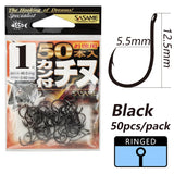 Japan SASAME 50pcs CHINU Hook Barded Fishing Hooks High Carboon Steel Hook Saltwater Fish Hook Twisted Rock Fishing Black Porgy