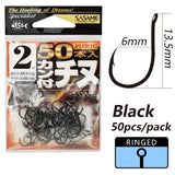 Japan SASAME 50pcs CHINU Hook Barded Fishing Hooks High Carboon Steel Hook Saltwater Fish Hook Twisted Rock Fishing Black Porgy