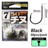 Japan SASAME 50pcs CHINU Hook Barded Fishing Hooks High Carboon Steel Hook Saltwater Fish Hook Twisted Rock Fishing Black Porgy