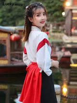 Japanese Dress Kimono Woman Black White Cat Embroidery Skirts Vintage Asian Clothing Yukat Party Anime Cosplay harajuku costume