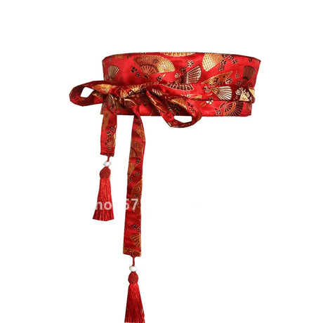 Japanese Embroidery Vintage Style Woman Kimono Belt Elastic Waist Cummerbunds Wide Belt Yukata Dress Crane Floral Haori Men Obi