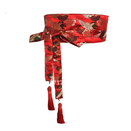 Japanese Embroidery Vintage Style Woman Kimono Belt Elastic Waist Cummerbunds Wide Belt Yukata Dress Crane Floral Haori Men Obi