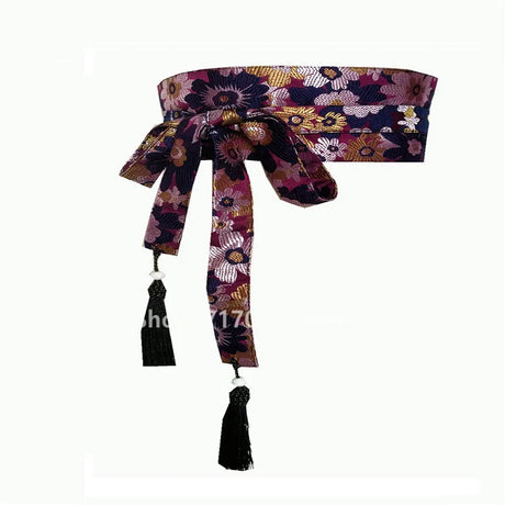 Japanese Embroidery Vintage Style Woman Kimono Belt Elastic Waist Cummerbunds Wide Belt Yukata Dress Crane Floral Haori Men Obi
